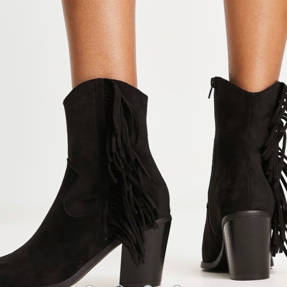 NIB ASOS DESIGN Redwood Micro Suede Western Fringe Bootie 10 NWT